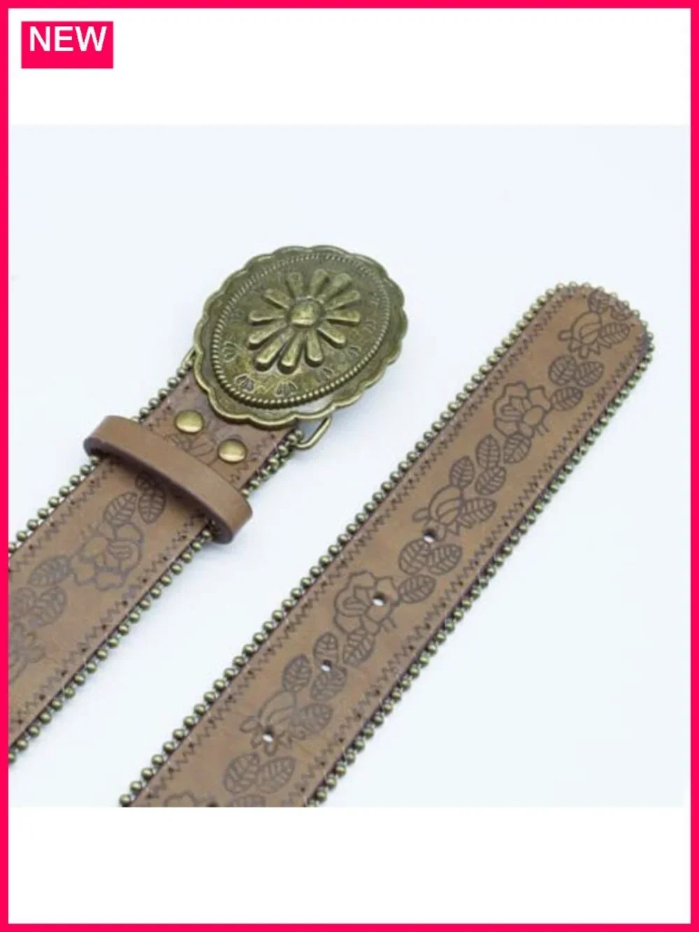 Western Belt for Women Cowgirl Floral Embossed PU Leather Vintage Buckle